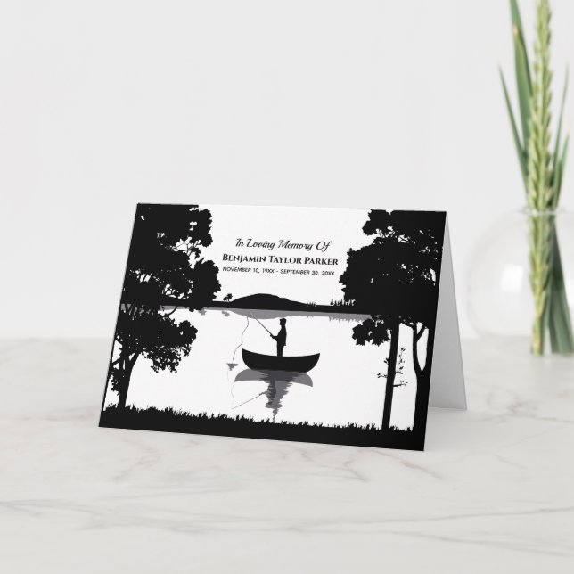 Forever Fishing Memorial Funeral Black And White Thank You Card (Front)