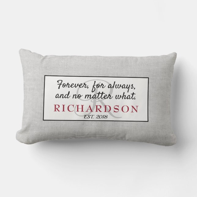 "Forever, For Always, No Matter What" Couple Gift Lumbar Cushion (Front)