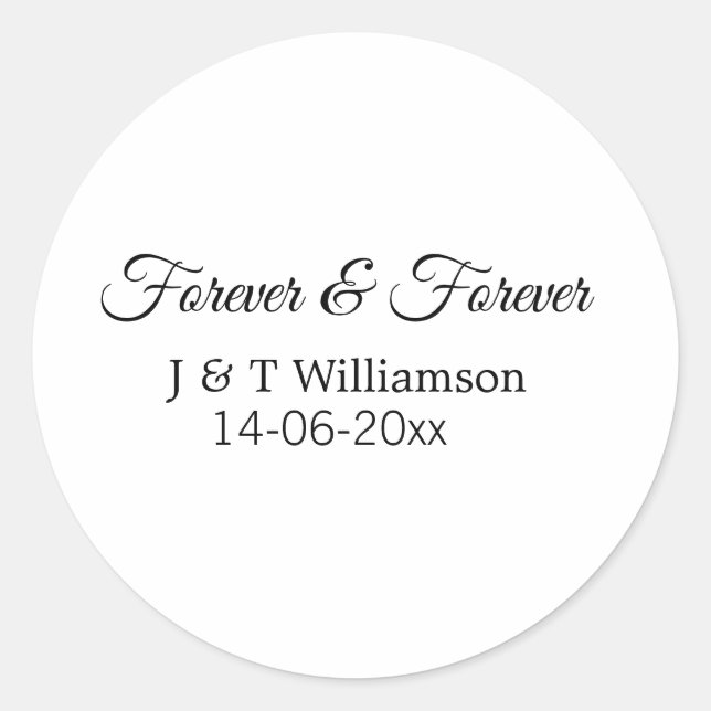 Forever & forever add couple name date love thanks classic round sticker (Front)