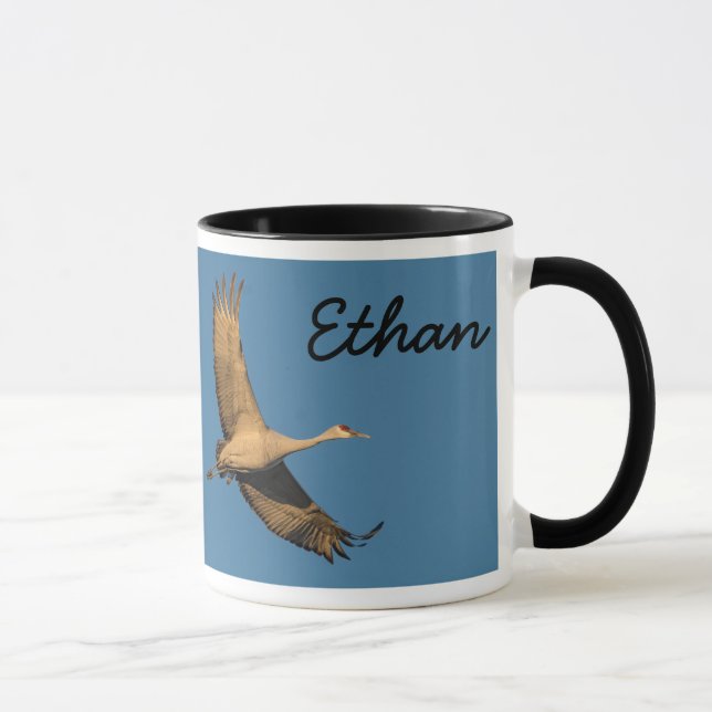Forever Free Crane In Flight Personalise Name Blue Mug (Right)