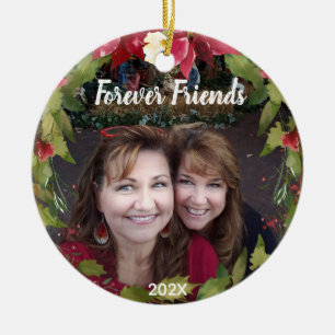 Forever Friends Closer Than a Sister Floral Wreath Ceramic Tree Decoration