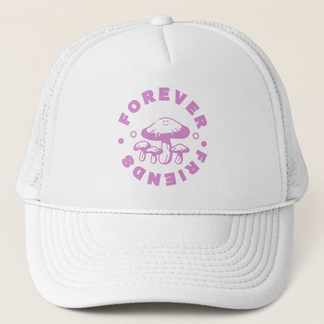 Forever Friends Cute Pink Mushroom Trucker Hat (Front)