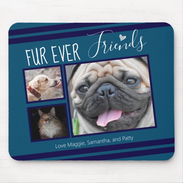 Forever Friends Pet Photo Collage Blue Mouse Mat (Front)