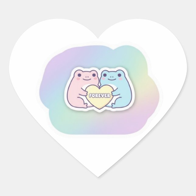Forever Frog Sticker Cute Couple Frogs Holding Hea (Front)