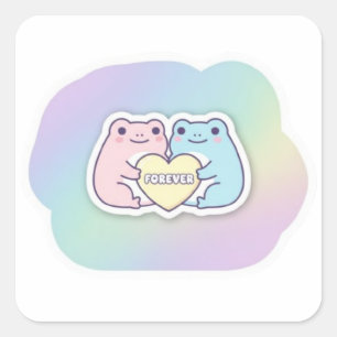 Forever Frog Sticker Cute Couple Frogs Holding Hea