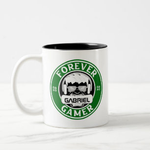 Forever Gamer, Personalised Name Print Two-Tone Coffee Mug