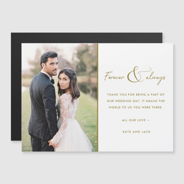 Forever Gold Elegant Photo Wedding Thank You  (Front/Back)