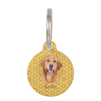 "Forever Golden Stylish Golden Retriever Floral  Pet Tag
