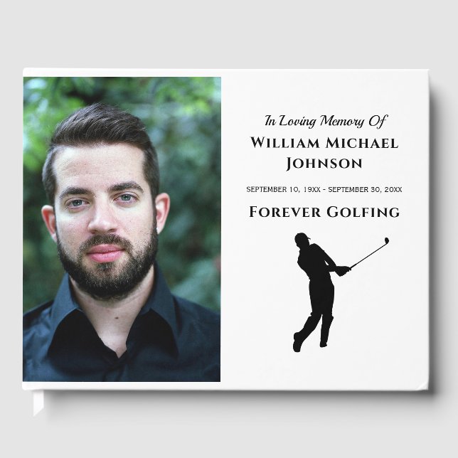 Forever Golfing Custom Photo Memorial Funeral Guest Book (Front)