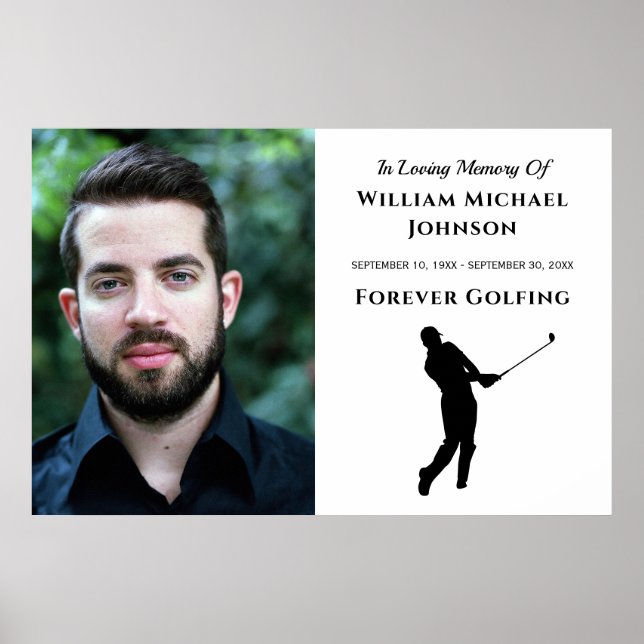 Forever Golfing Custom Photo Memorial Funeral Poster (Front)