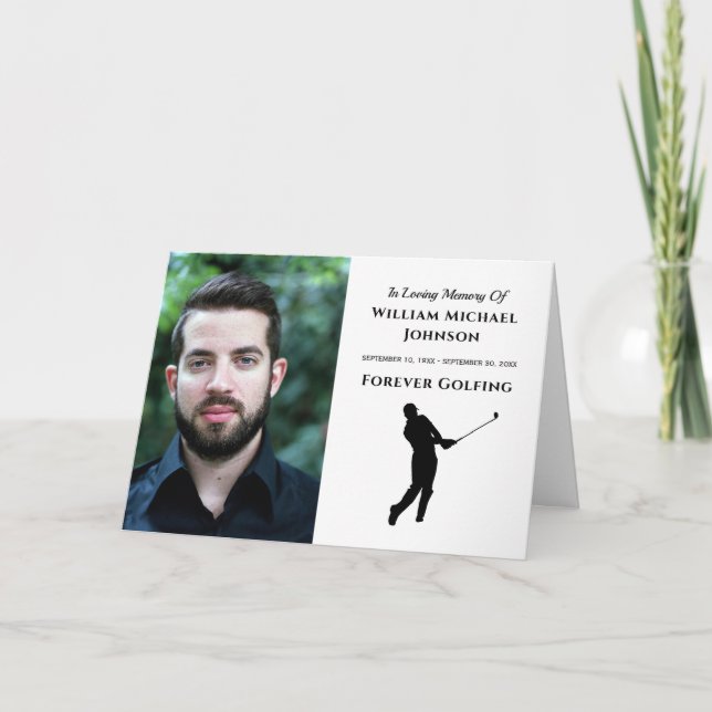 Forever Golfing Custom Photo Memorial Funeral Thank You Card (Front)