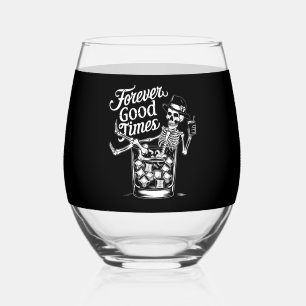 Forever Good Time Funny Halloween Skull Stemless Wine Glass