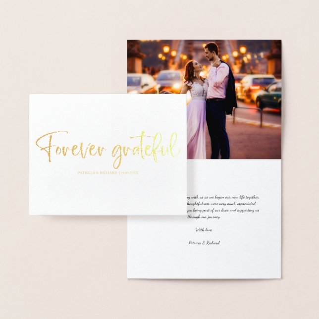 Forever Grateful Cute Wedding Thank You Photo Foil Foil Card (Display)