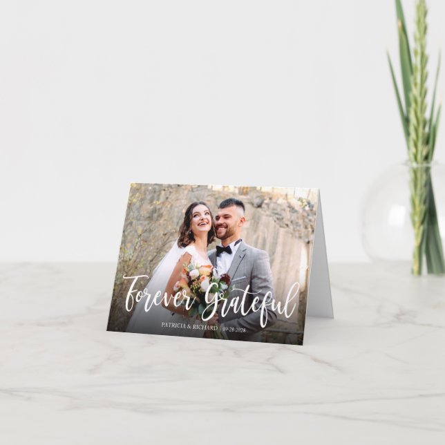 Forever Grateful Elegant Photo Wedding Thank You Card (Front)