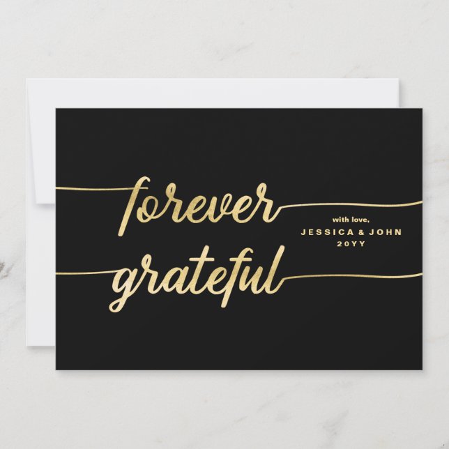 Forever Grateful Gold Calligraphy Photo Wedding Thank You Card (Front)
