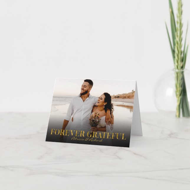 Forever Grateful Gold Foil Wedding Thank You Photo (Front)