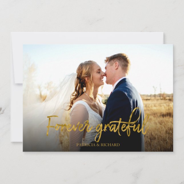 Forever Grateful Gold Foil Wedding Thank You Photo Card (Front)