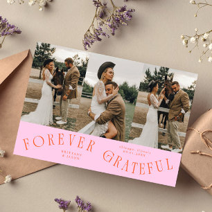 Forever Grateful Orange Pink Wedding Multi Photo Thank You Card