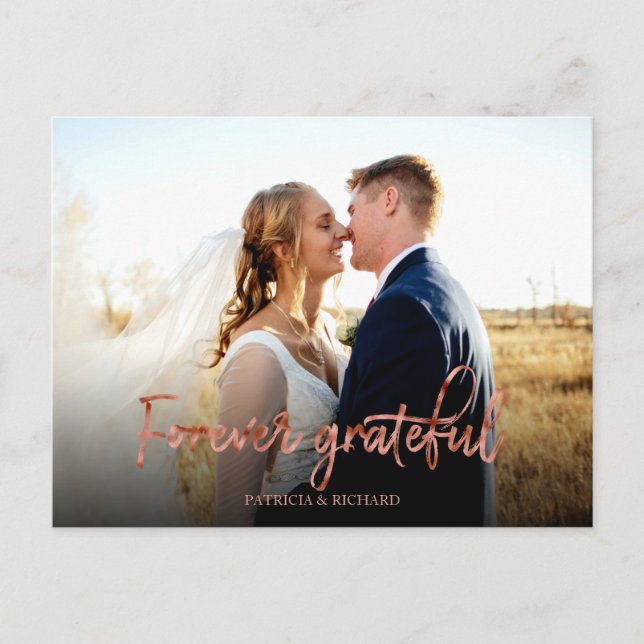 Forever Grateful Rose Foil Wedding Thank You Photo Postcard (Front)
