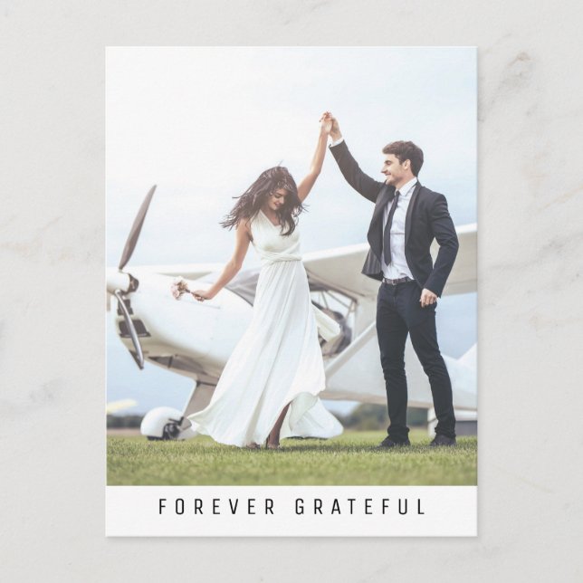 Forever Grateful Simple Photo Wedding Thank you Postcard (Front)