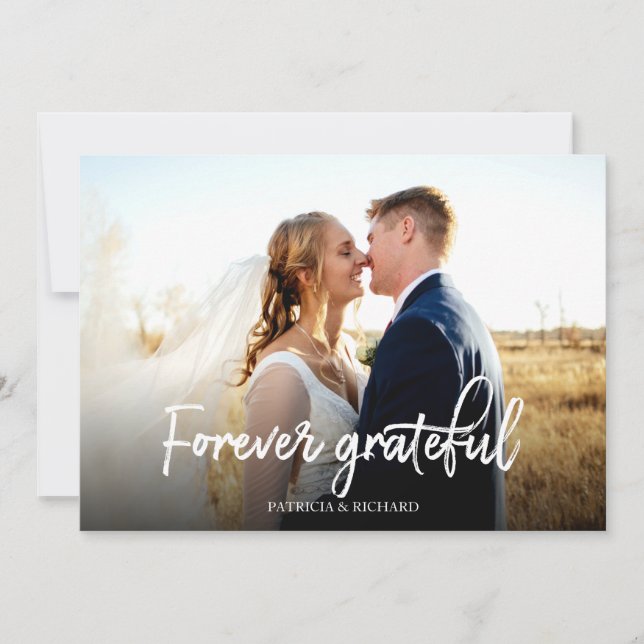 Forever Grateful Stylish Wedding Thank You Photo Card (Front)