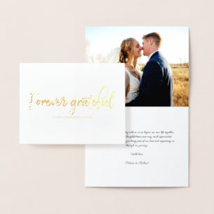 Forever Grateful Stylish Wedding Thank You Photo Foil Card