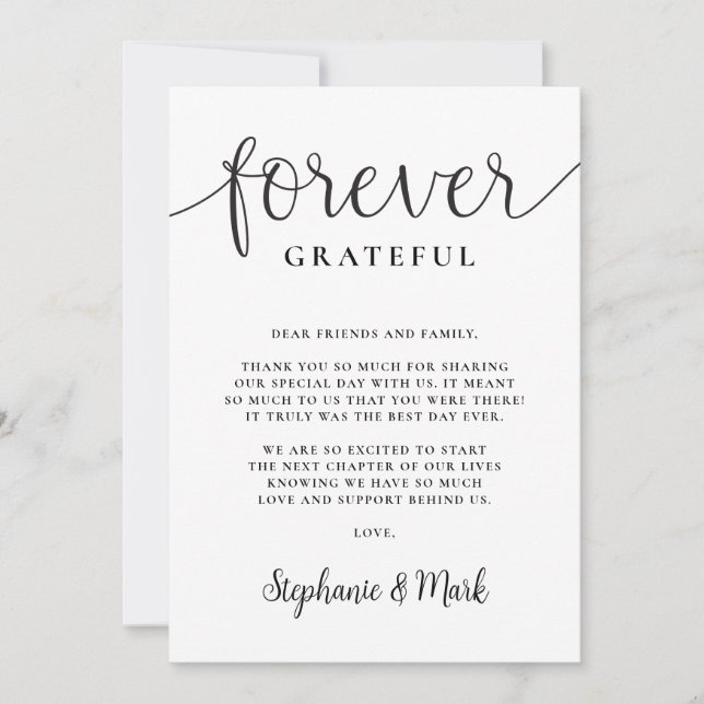 Forever Grateful Wedding Photo Flat Thank You Card (Front)
