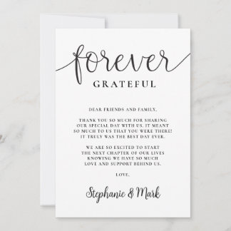 Forever Grateful Wedding Photo Flat Thank You Card