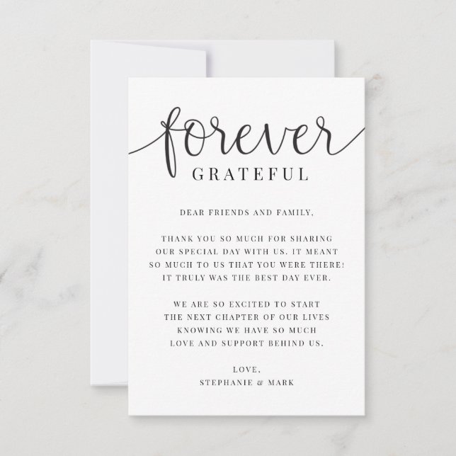 Forever Grateful Wedding Photo Thank You Card (Front)