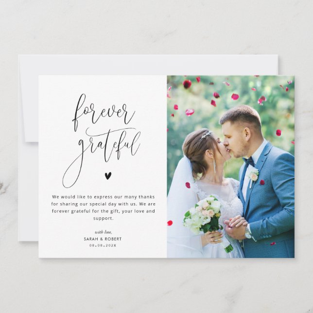 Forever grateful wedding thank you photo card (Front)