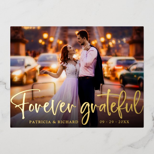Forever Grateful Wedding Thank You Photo Foil Holiday Postcard (Front)