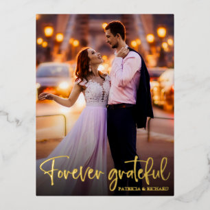 Forever Grateful Wedding Thank You Photo Foil Holiday Postcard
