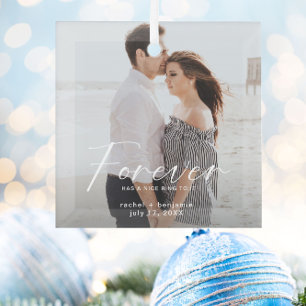 Forever has a nice ring Photo Engagement Modern  Glass Tree Decoration