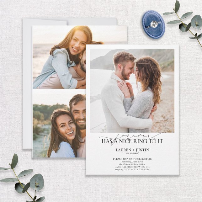 Forever Has a Nice Ring Quote 3 Photo Engagement   Invitation (Creator Uploaded)