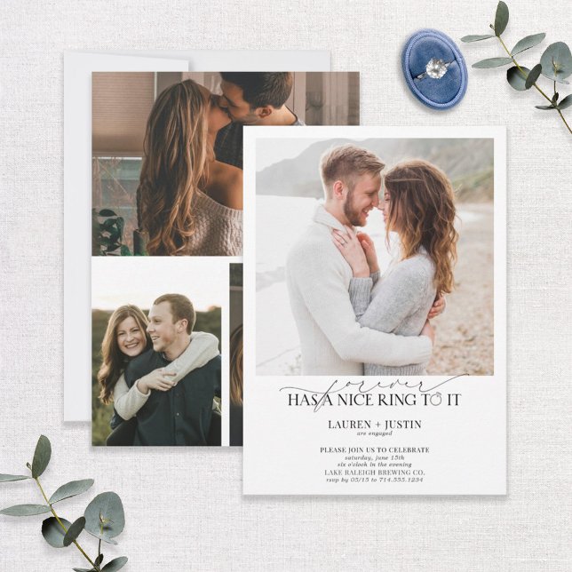  Forever Has a Nice Ring Quote 4 Photo Engagement  Invitation (Creator Uploaded)