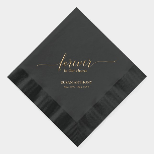 Forever Hearts | Elegant Script Memorial Funeral Foil Napkins (Right)