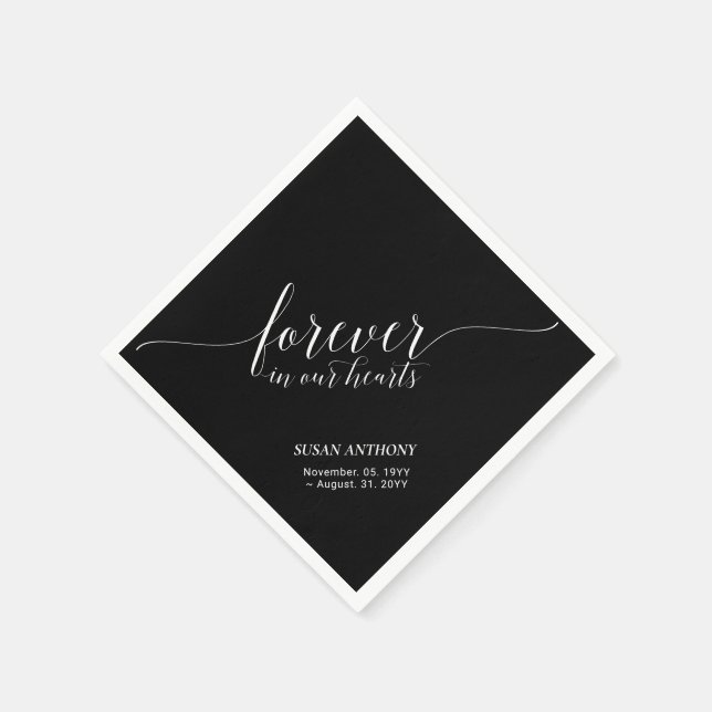 Forever Hearts | Elegant Script Memorial Funeral N Napkin (Corner)