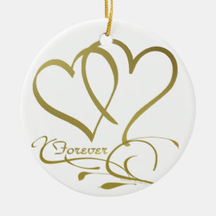 Forever Hearts Gold editable background colours Ceramic Tree Decoration