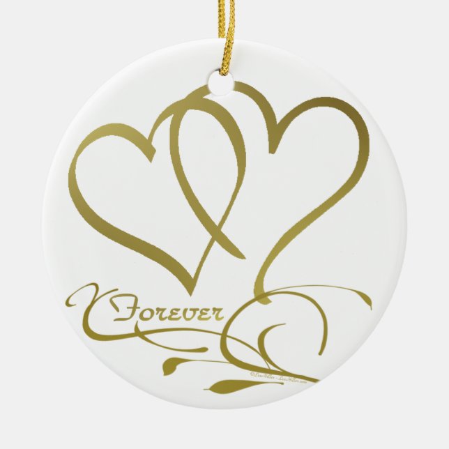 Forever Hearts Gold editable background colours Ceramic Tree Decoration (Front)