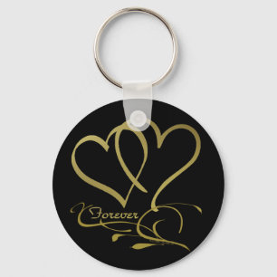 Forever Hearts Gold editable background colours Key Ring