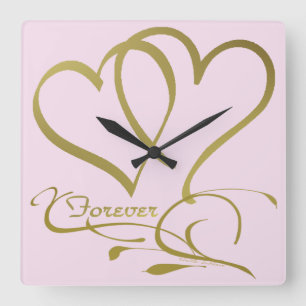 Forever Hearts Gold editable background colours Square Wall Clock