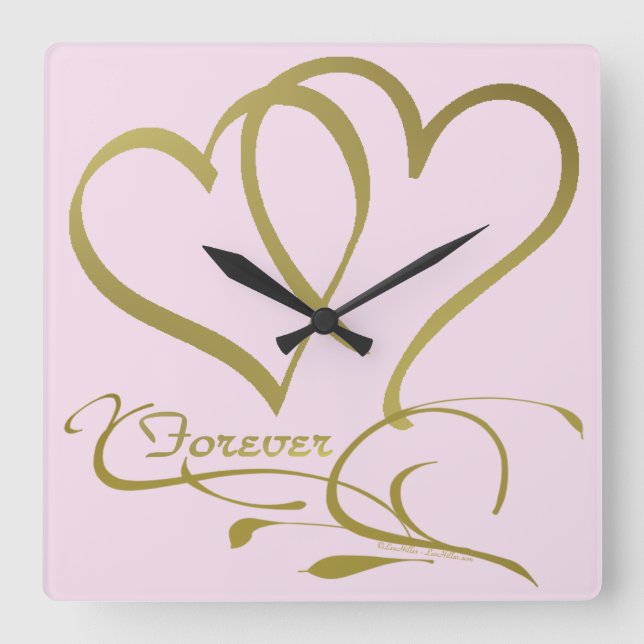 Forever Hearts Gold editable background colours Square Wall Clock (Front)