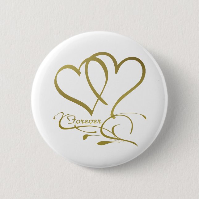 Forever Hearts Gold on White 6 Cm Round Badge (Front)