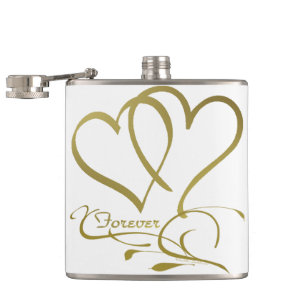 Forever Hearts Gold on White Hip Flask