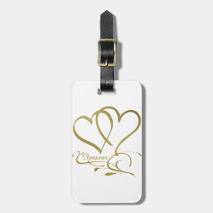 Forever Hearts Gold on White Luggage Tag