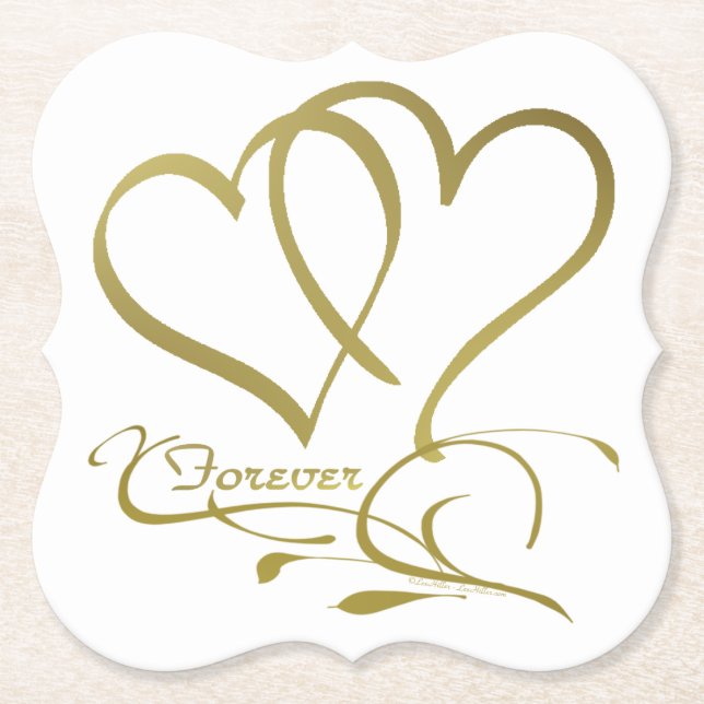 Forever Hearts Gold on White Paper Coaster (Front)