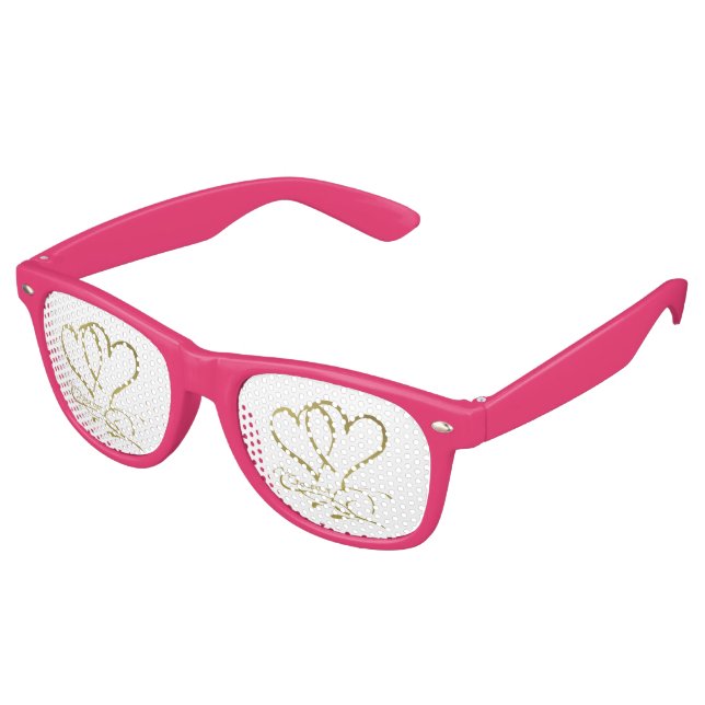 Forever Hearts Gold on White Retro Sunglasses (Angled)