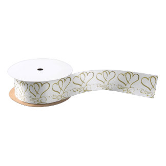 Forever Hearts Gold on White Satin Ribbon