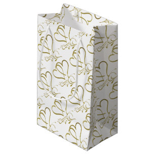Forever Hearts Gold on White Small Gift Bag