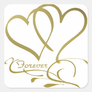 Forever Hearts Gold on White Square Sticker